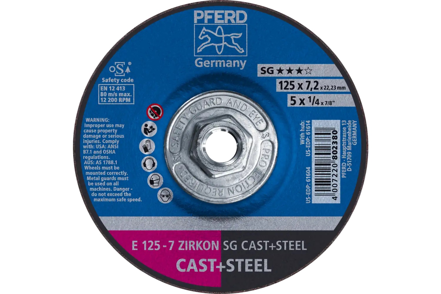 Picture of Pferd Grinding Wheel, 5" X 1/4 X 5/8-11, Zircon Sg Cast+Steel, T27, Za, Ao